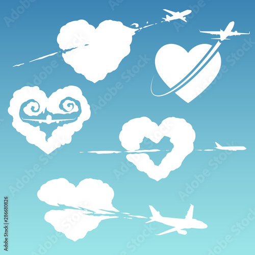 Airplane with cloud in heart form illustration