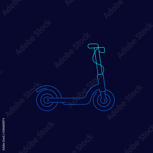 electric scooter icon on dark, linear vector