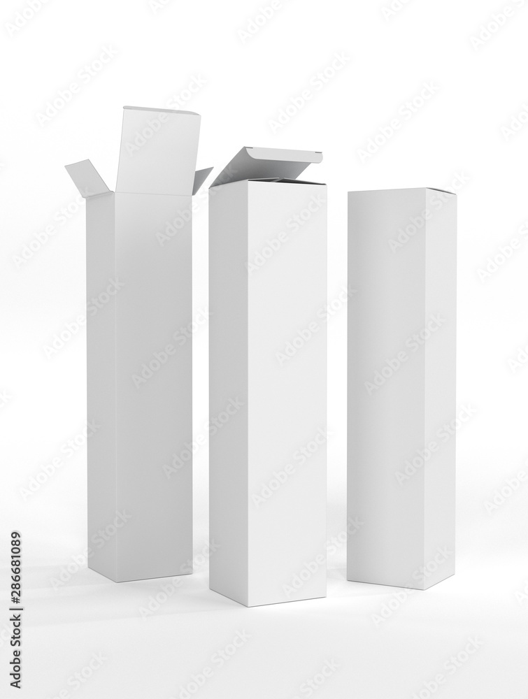 Blank Package Box Set Template Isolated On White Background. 3D rendering Blank Package Box Set Template Isolated On White Background. 3D rendering