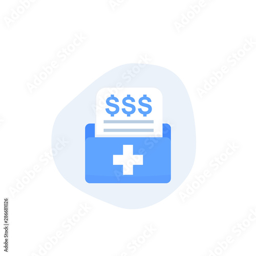 medical bills icon, flat vector