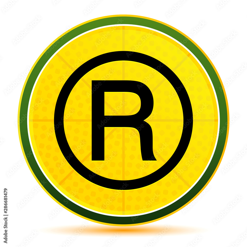 Registered symbol icon lemon lime yellow round button illustration Registered symbol icon lemon lime yellow round button illustration