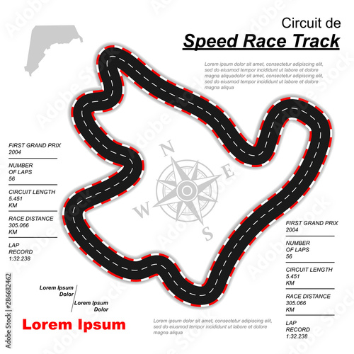 White custom made race track maps with shadow