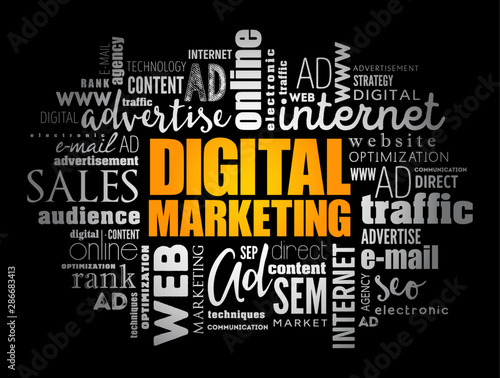 Digital Marketing word cloud collage, business concept background