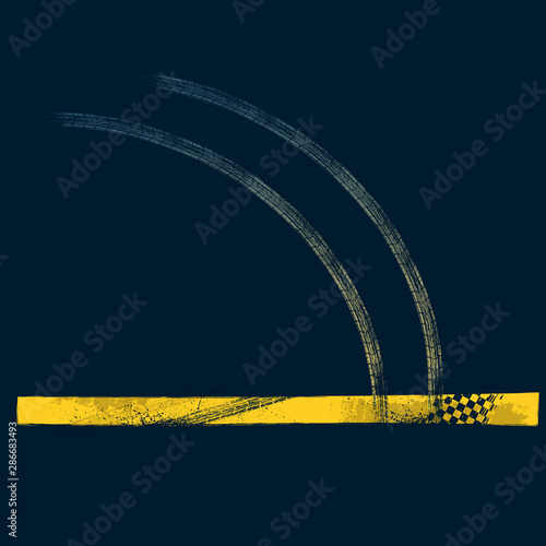 Dark grunge road background with yellow tire tracks and car silhouette