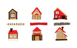 Set of houses front view. Isolated vector illustration.