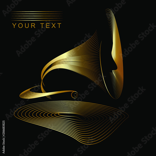 Screensaver, cover, with the image of the gramophone and music, for musical events, presentations, albums, discs, leaflets, social networks, design diplomas, awards, postcards