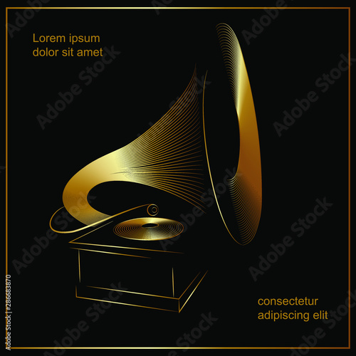 Screensaver, cover, with the image of the gramophone and music, for musical events, presentations, albums, discs, leaflets, social networks, design diplomas, awards, postcards