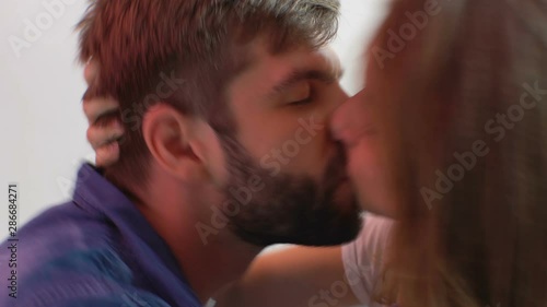 Man and woman kissing, making love passion, intimacy desire, couple affection photo