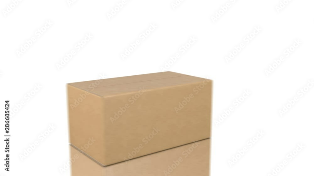 Beautiful Cardboard Box Moving Fast on Mirror Surface, Opening and ...