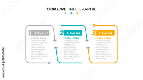 Business infographic design template. Thin line process with numbers 3 options or steps.