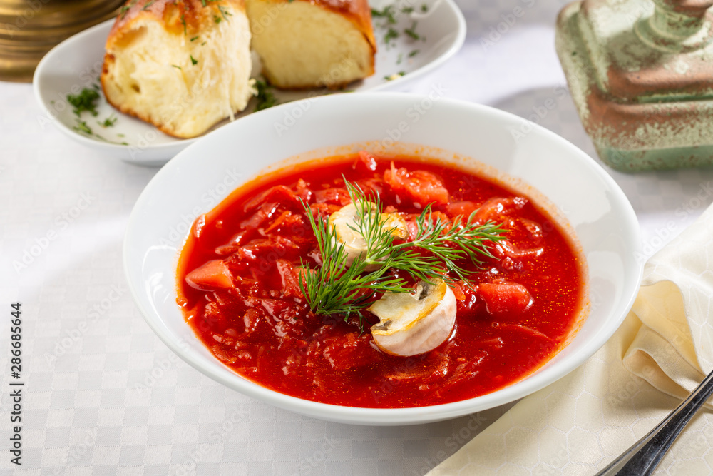 Red russian soup with mushrooms Red russian soup with mushrooms