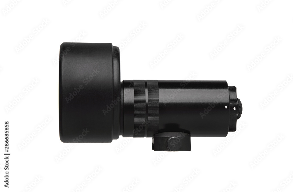 modern black metal flashlight isolated on white modern black metal flashlight isolated on white