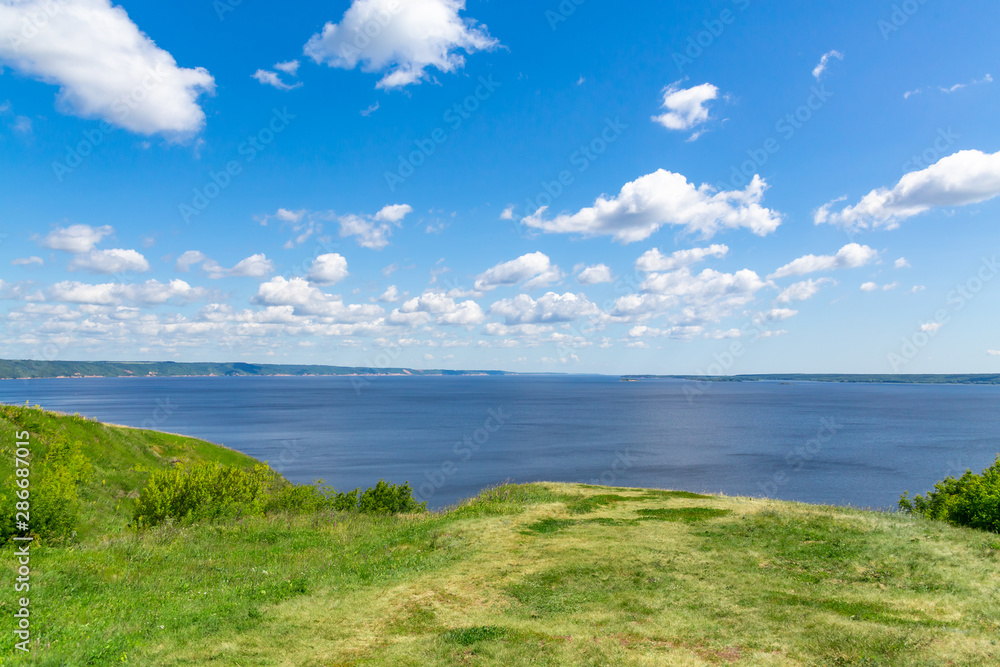 Picturesque river landscape. Summer Sunny day. Volga River, Russia.