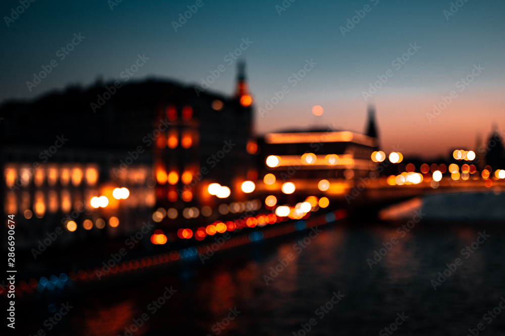 Obraz premium Bokeh of night view of Moscow