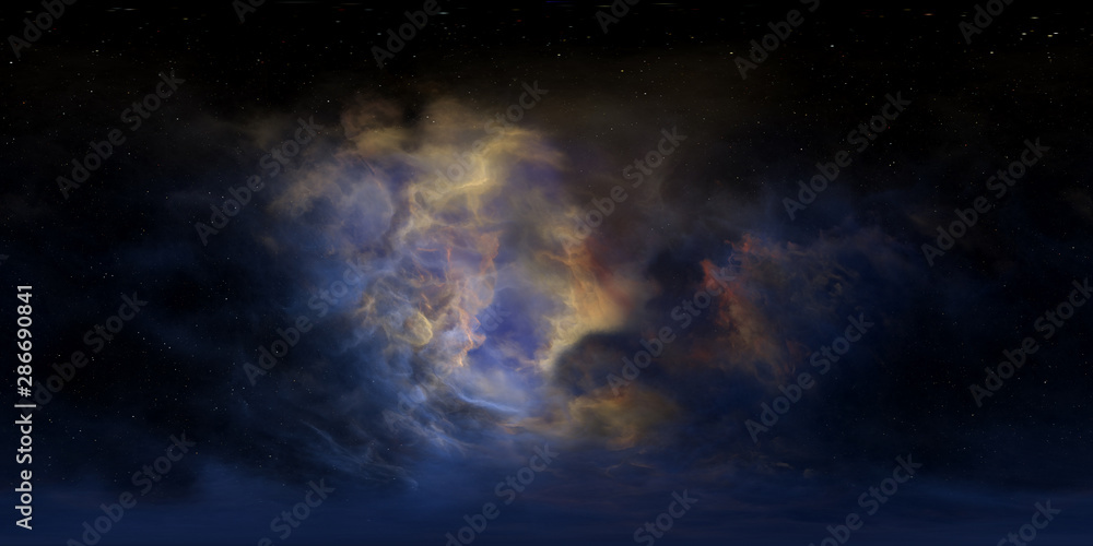 Space nebula, 3D rendering, spherical panorama