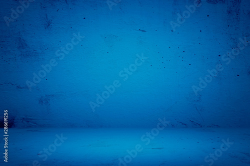 Abstract Blue Concrete Room Background Using for Product Presentation Backdrop.