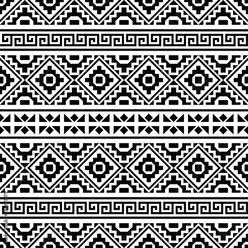 Seamless ethnic pattern in black and white color. Azte tribal vector design