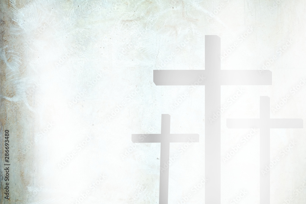White Grunge Concrete Wall Background with Light Leak on Christ Cross, Suitable for Christian Religion Concept.