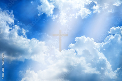 Abstract of Christ Cross on Heaven Sky and White Cloud, Suitable for Religion.
