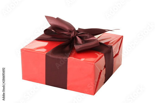 red gift box isolated on white background with clipping path included and copy space for your text