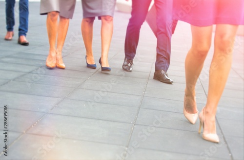 Business people walking outside the office