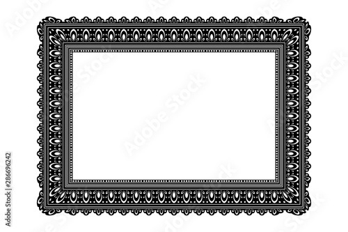 Beautiful frame for decorating the picture. Black silhouette. Vector drawing. Isolated object on a white background. Isolate.