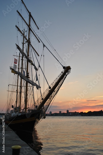 old ship at sunset