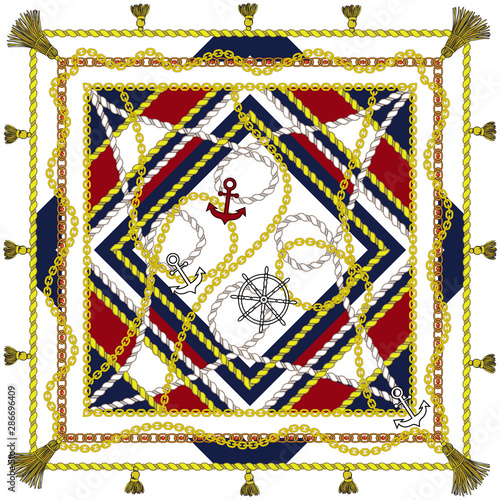 Silk scarf with ship motif