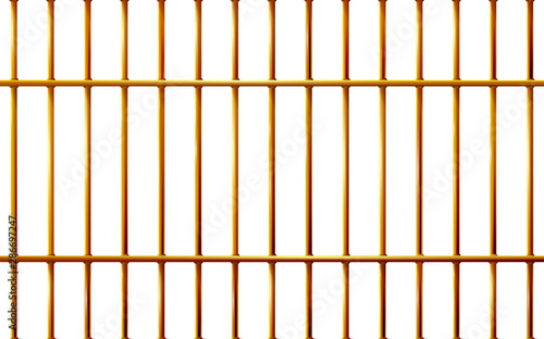 Realistic Jail bars golden, prison background iron interior. Yellow cells old. Banner vector detailed illustration metal lattice. Detention centre cell. Isolated way, freedom concept gold grid.