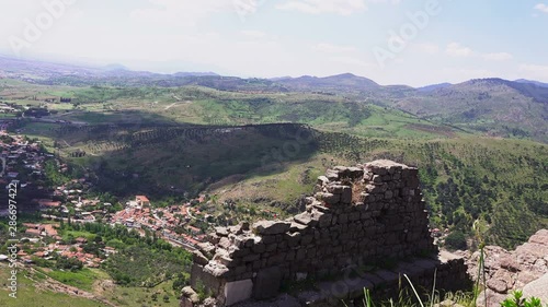 Pergamon, ruins of ancieny city  in spring, Bergama, Turkey photo