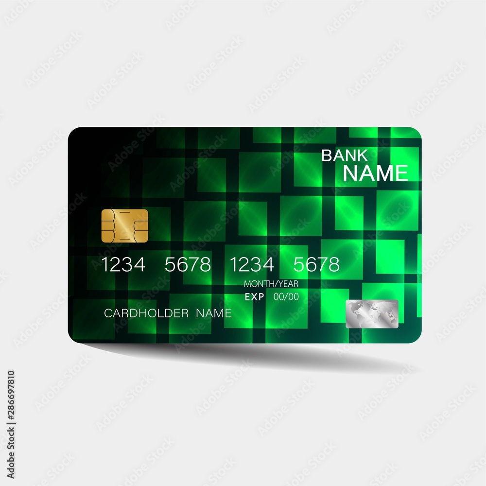 Credit card. With green elements desing. And inspiration from abstract. On white background. Glossy plastic style. Credit card. With green elements desing. And inspiration from abstract. On white background. Glossy plastic style.
