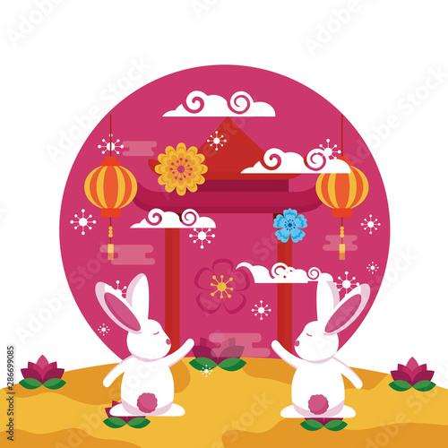 Rabbits of mid autumn festival vector design