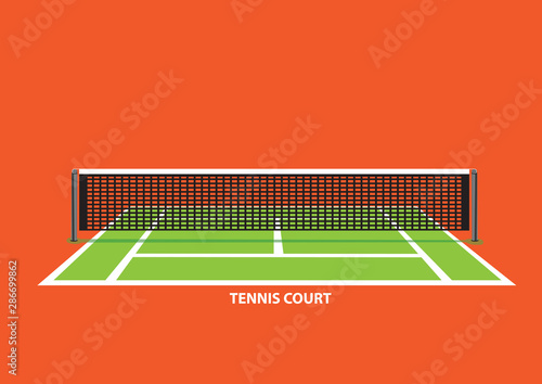 Tennis Court with Net and Posts Vector Illustration