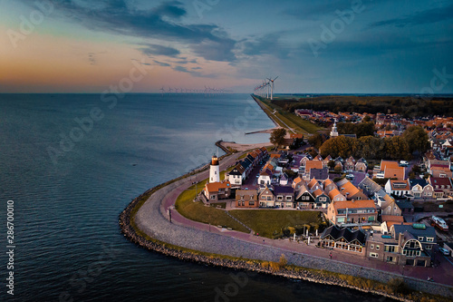 Urk lighthouse the Netherlands, small fisshing village Urk Netherland drone aerial view photo