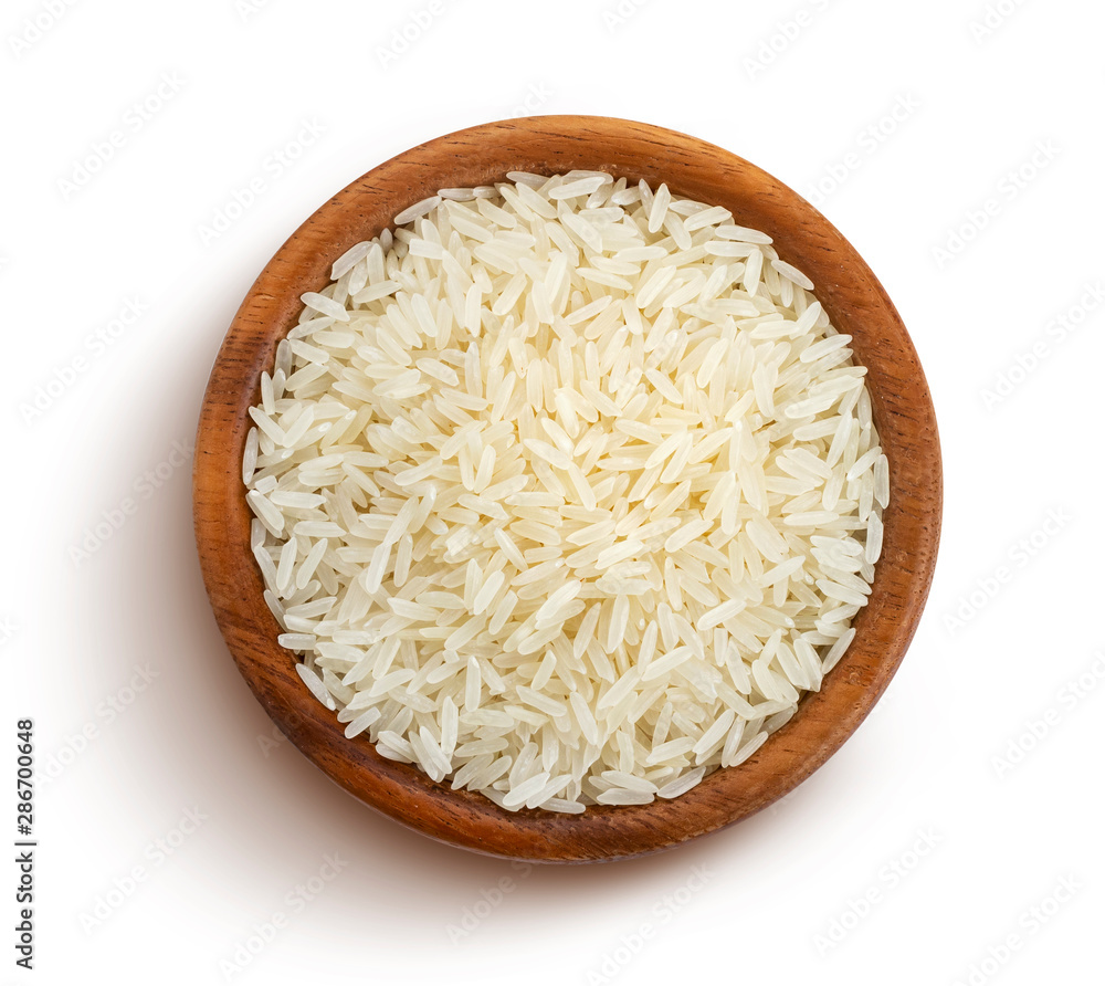 Basmati rice groats isolated on white background, top view Basmati rice groats isolated on white background, top view