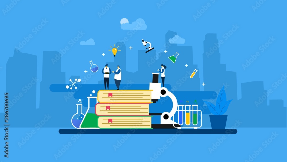 Website or landing page of Medical laboratory research with Tiny People Character Concept Vector Illustration, Suitable For web landing page,Wallpaper, Background, Card, banner,Book Illustration