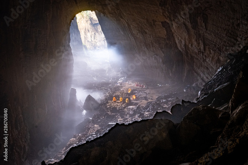 Arriving at first doline and camp in Son Doong cave  Vietnam