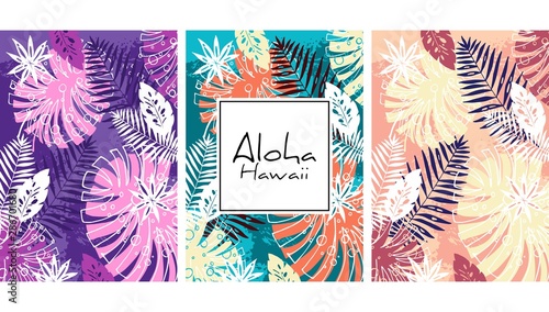 Tropical leaves pattern, handdrawn watercolor vector illustration. Monstera and palms print. Summer design. Creative background