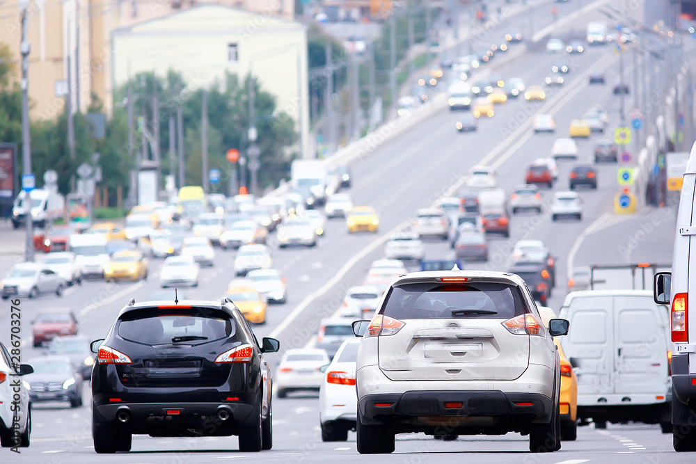 hot summer day on the road landscape in traffic jam / abstract urban view in traffic