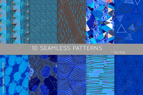 Collection of seamless roughly hand drawn patterns