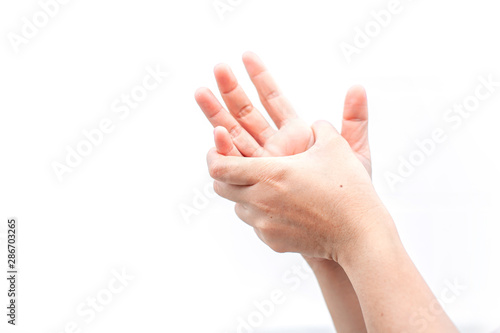 Trigger Finger Caused by People working on computer screens have been using smartphones for a long time. locking finger ( stenosing tenosynovitis disorder ) patient and catching of finger problem. photo