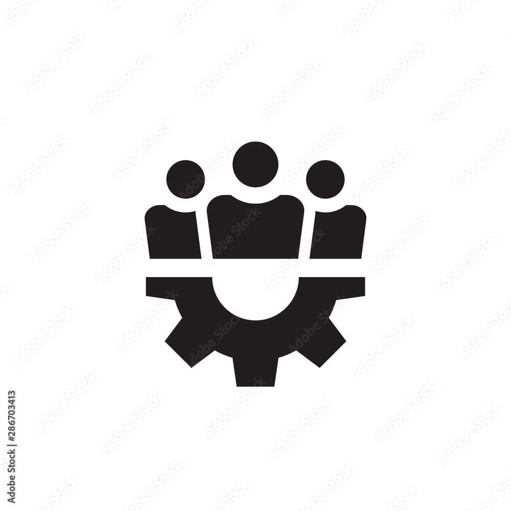 Grop people with gear black icon design. Fiendship teamwork sign. Social media symbol. Vector illustration. Grop people with gear black icon design. Fiendship teamwork sign. Social media symbol. Vector illustration.