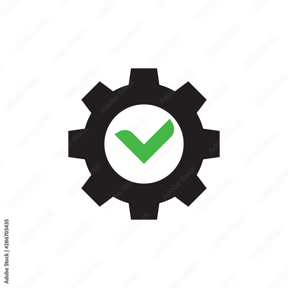 Gear with checkmark icon design. Vector illustration. Gear with checkmark icon design. Vector illustration.