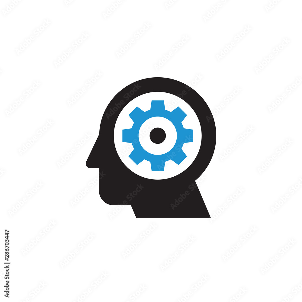 Head and gear - web icon design. SEO sign. Creative idea generation symbol. Vector illustration. Head and gear - web icon design. SEO sign. Creative idea generation symbol. Vector illustration.