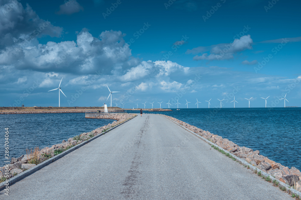 Beautiful Landscape City View on Atlantic Coast with Windmills, Copenhagen, Denmark, Europe