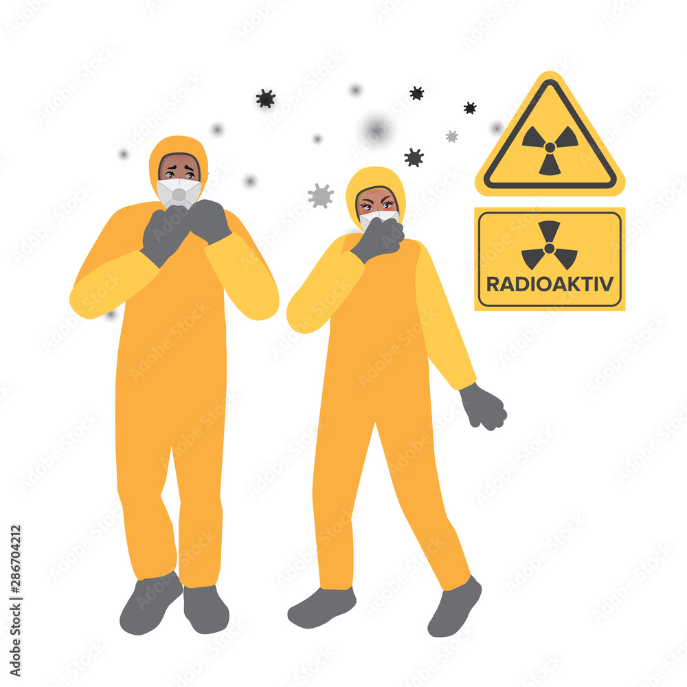 People in radiation suits and respirators People in radiation suits and respirators