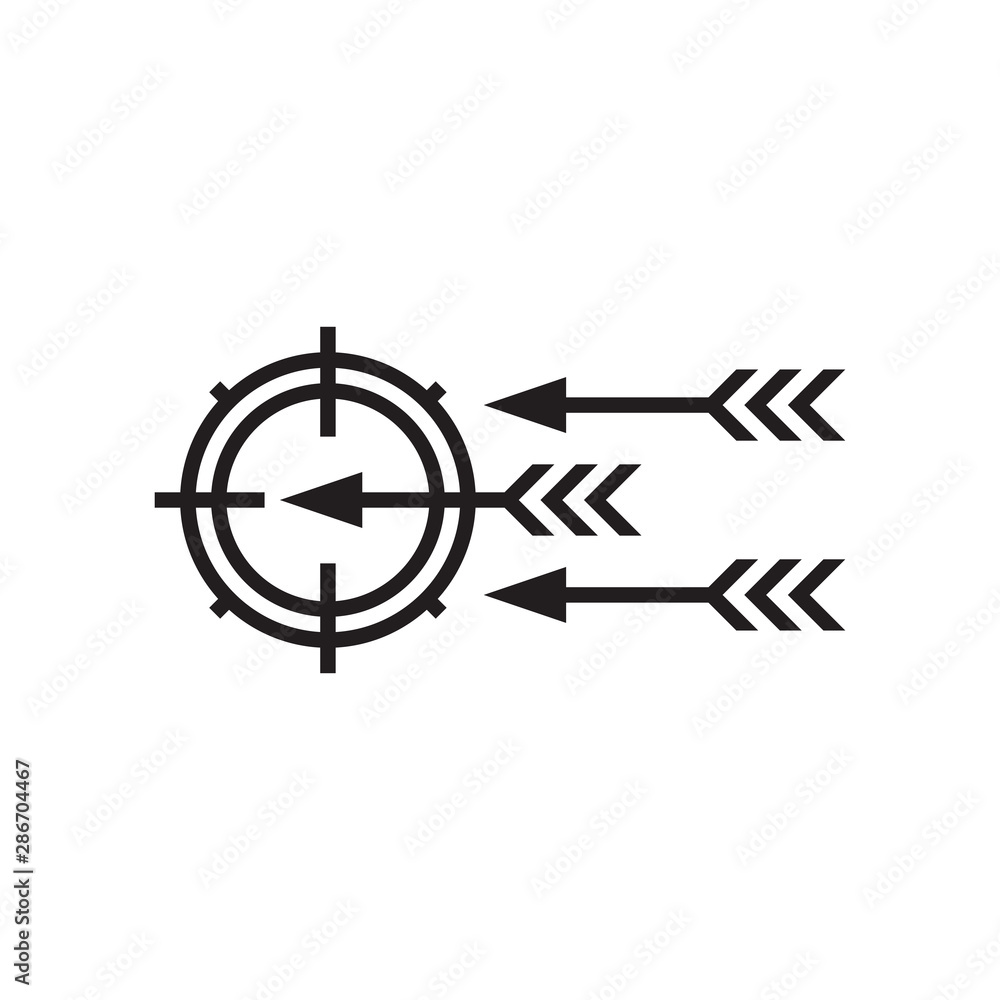 Target with arrows - black icon onwhite background vector illustration. Business strategy concept sign. Graphic design element. Target with arrows - black icon onwhite background vector illustration. Business strategy concept sign. Graphic design element.
