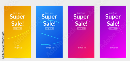 Bright colored gradient sale advertisement template with wavy lines