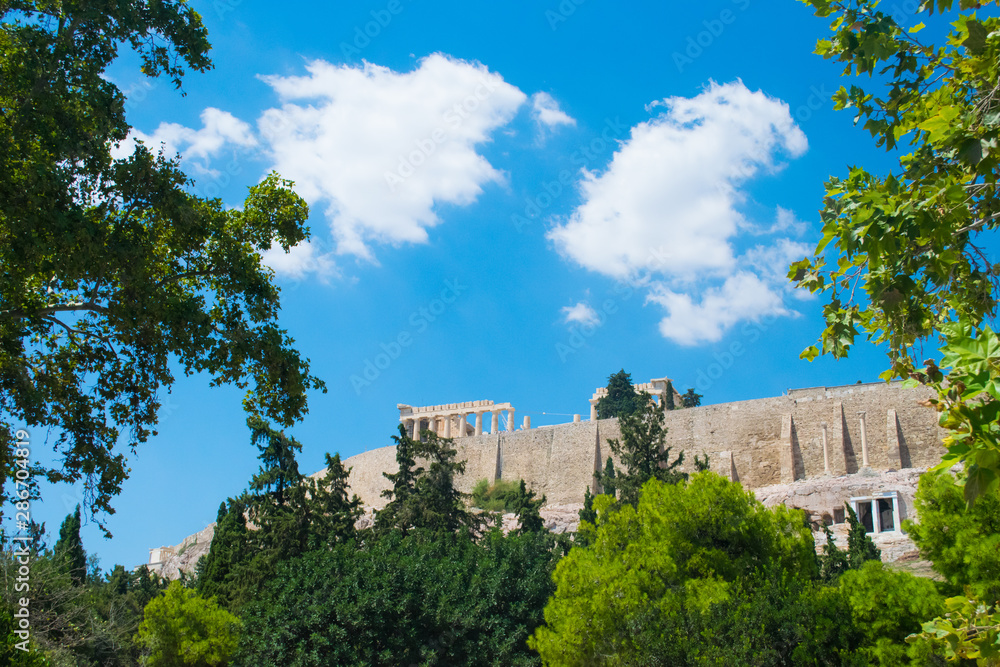 View of Acropolis from Dionysiou Areopagitou street in Athens Greece
