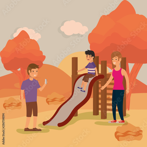 Family in park vector design